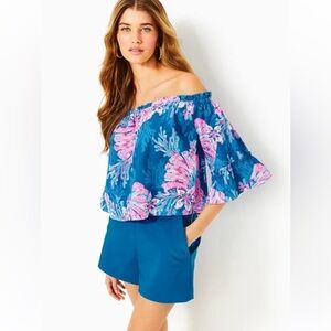 Lilly Pulitzer-Croix Off-the-Shoulder Top, Multi for the Fans Print, Size XL
